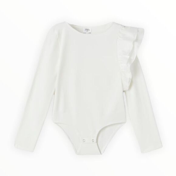 ZARA Kids | White | RUFFLED ASYMMETRICAL BODYSUIT - Picture 2 of 7